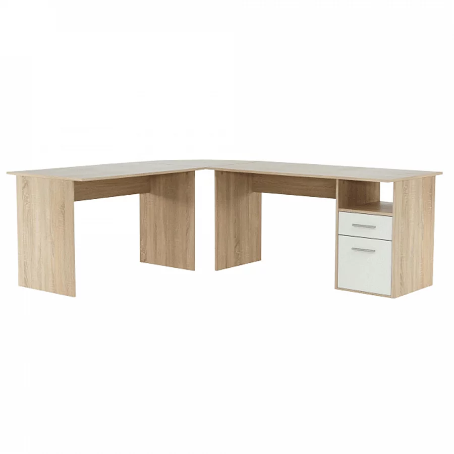 Rohový PC stůl, dub sonoma / bílá, Maurus NEW MA11
