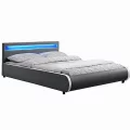 Manželská postel s RGB LED osvětlení,, šedá ekokůže, 160x200, DULCEA