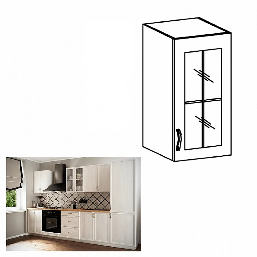 Horní skříňka G30S se sklem, pravá, bíla/sosna Andersen, SICILIA