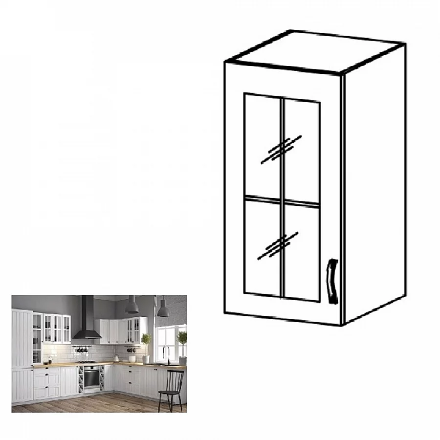 Horní skříňka se sklem G30S, levá, bílá /sosna andersen, PROVANCE