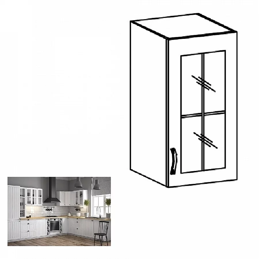 Horní skříňka se sklem G40S, pravá, bílá / sosna andersen, PROVANCE