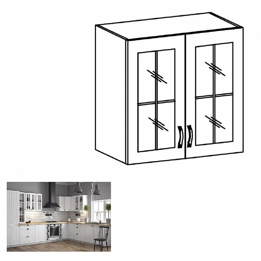 Horní dvoudveřová skříňka se sklem G80, bílá / sosna andersen, PROVANCE