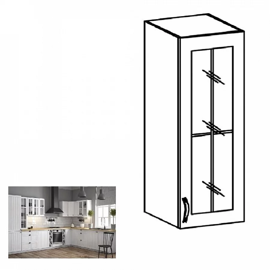 Horní skříňka se sklem W40S, bílá / sosna andersen, pravá, PROVANCE