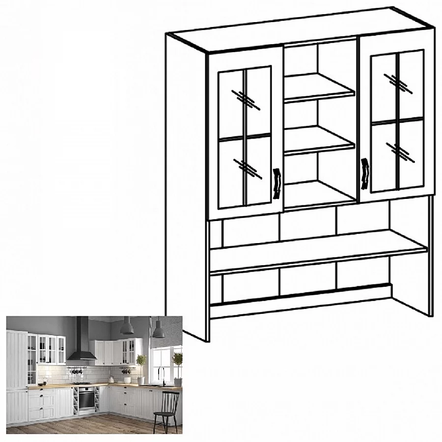 Horní skříňka se sklem K120, bílá / sosna andersen, PROVANCE