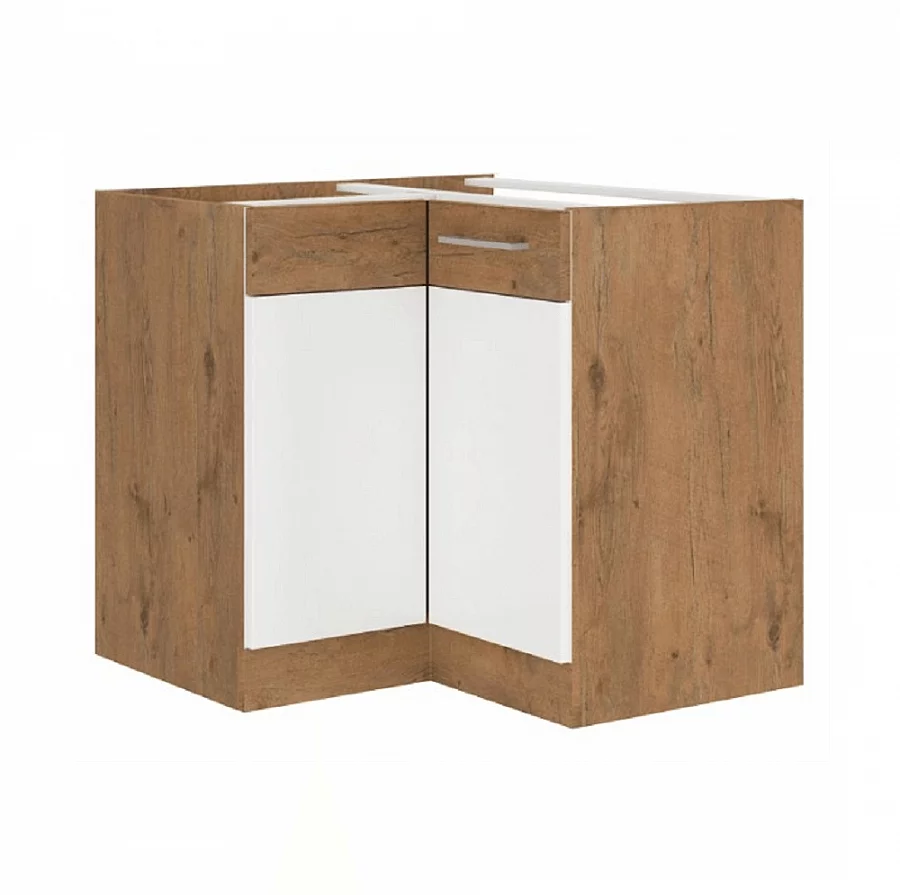 Spodní skříňka rohová, bílá extra vysoký lesk HG / dub lancelot, VEGA DN 1F BB