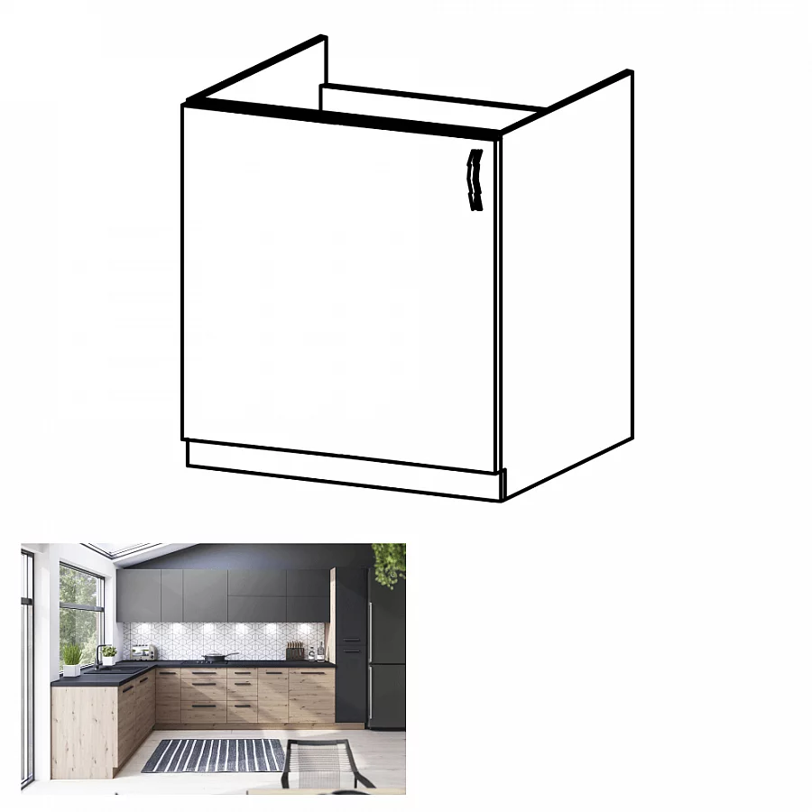 Dřezová skříňka, dub artisan, levá, LANGEN D60Z