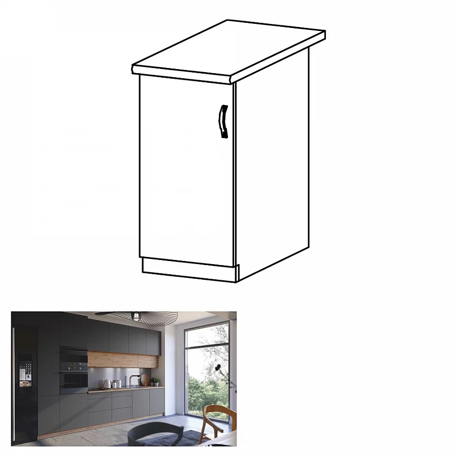 Spodní skříňka, dub artisan/šedý mat, levá, LANGEN D40