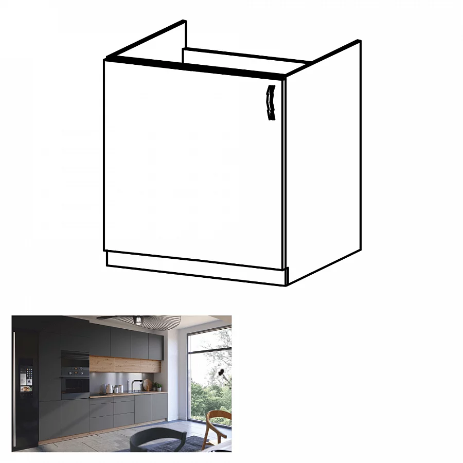 Dřezová skříňka, dub artisan/šedý mat, levá, LANGEN D60Z