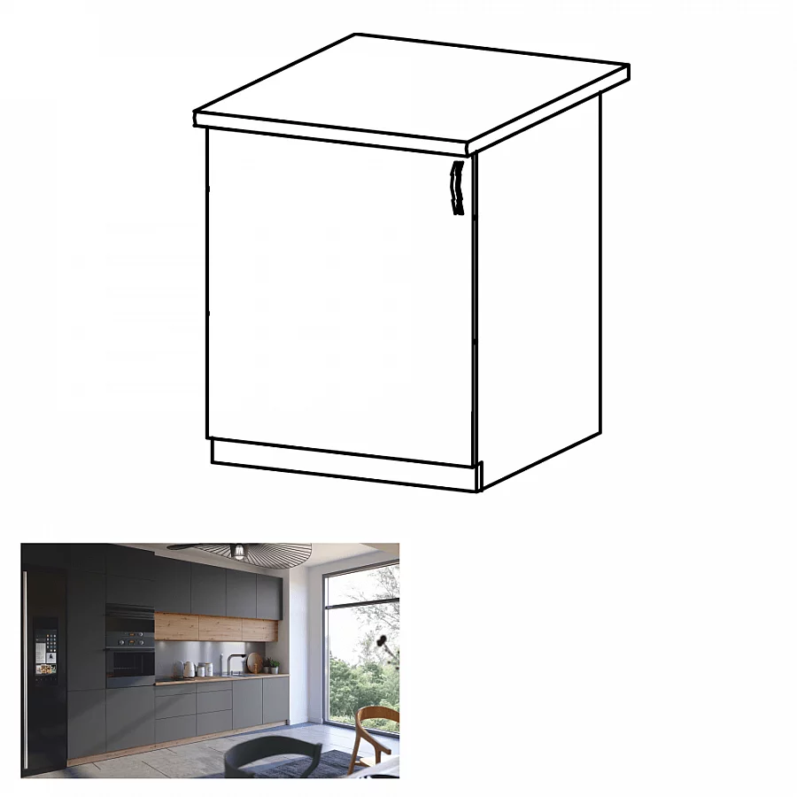 Spodní skříňka, dub artisan / šedý mat, levá, LANGEN D60