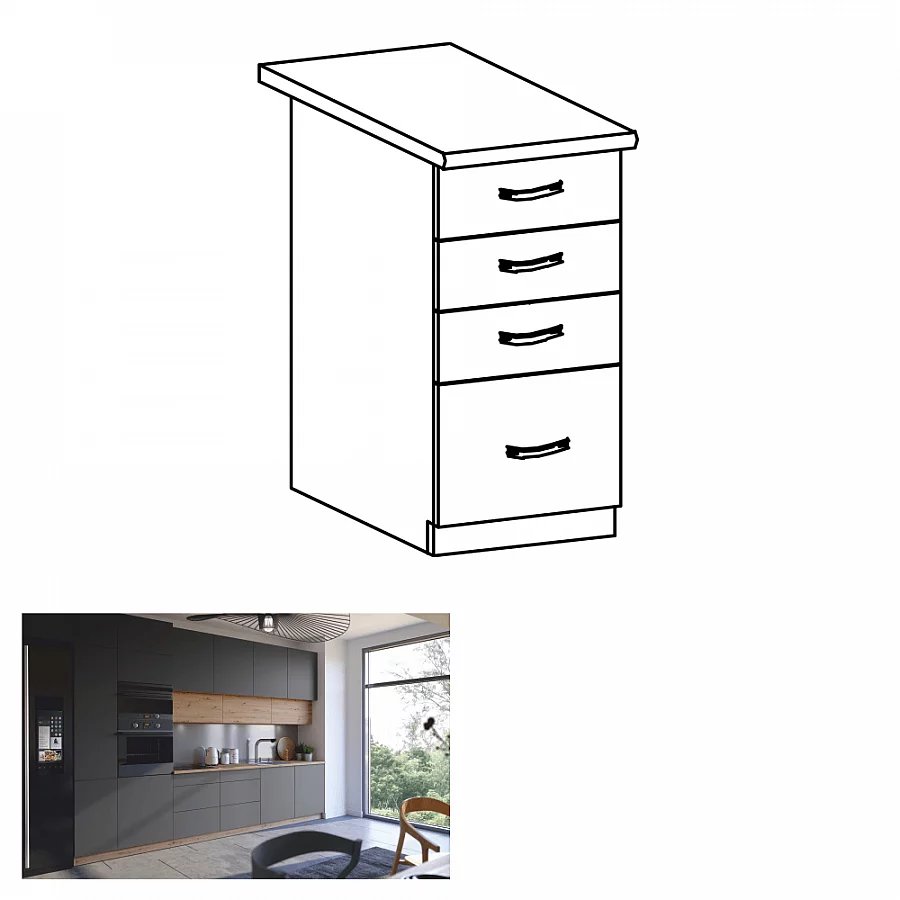 Spodní skříňka, dub artisan / šedý mat, s úchytkou, LANGEN D40S3