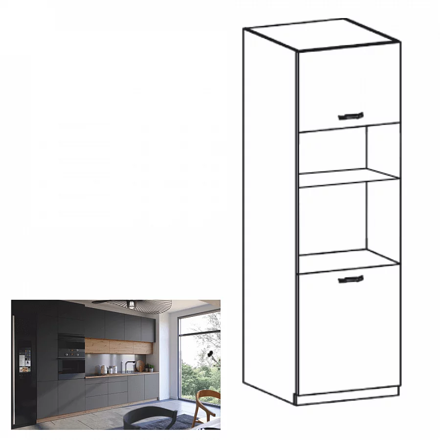 Vysoká skříňka, dub artisan / šedý mat, LANGEN D60PM