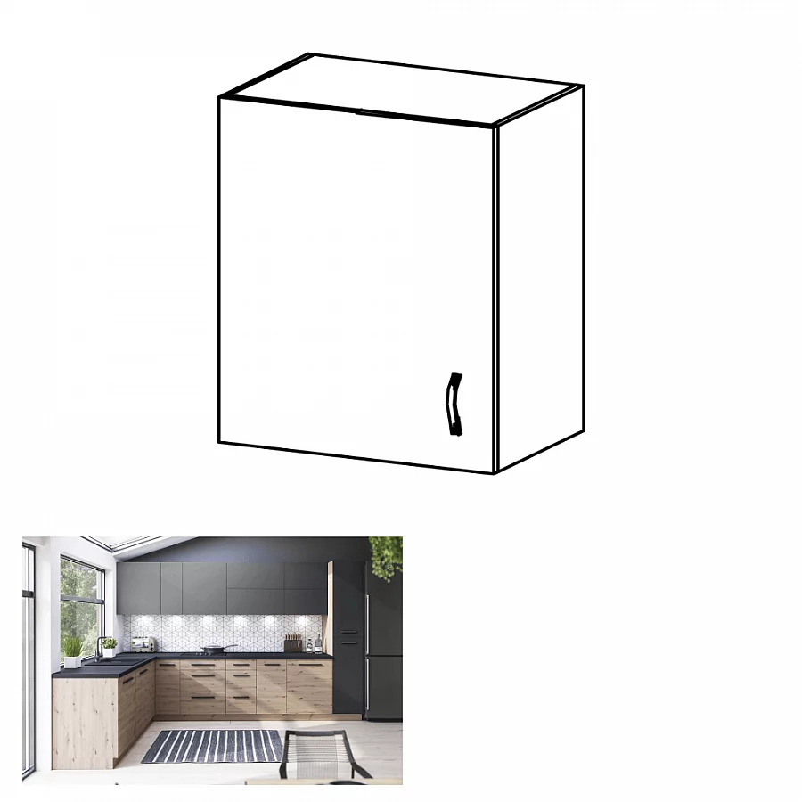 Horní skříňka, dub artisan/šedý mat, levá, LANGEN G60