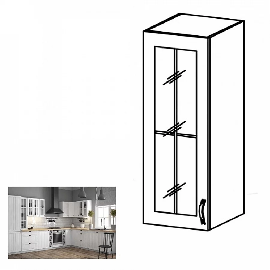 Horní skříňka se sklem W40S, bílá / sosna andersen, levá, PROVANCE