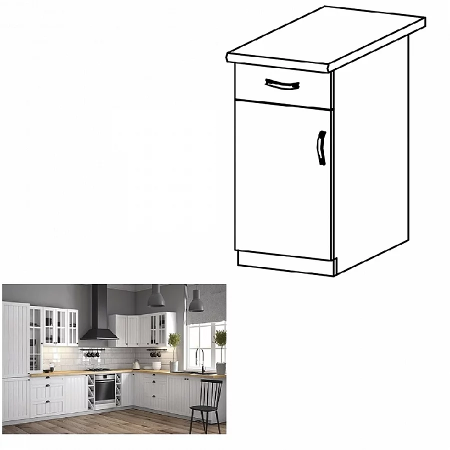 Spodní skříňka se šuplíkem D40S1, bílá / sosna andersen, levá, PROVANCE