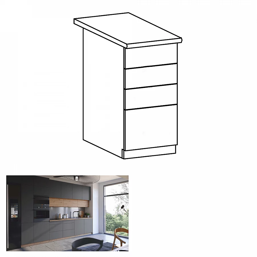 Spodní skříňka, dub artisan / šedý mat, s PUSH UP, LANGEN D40S3