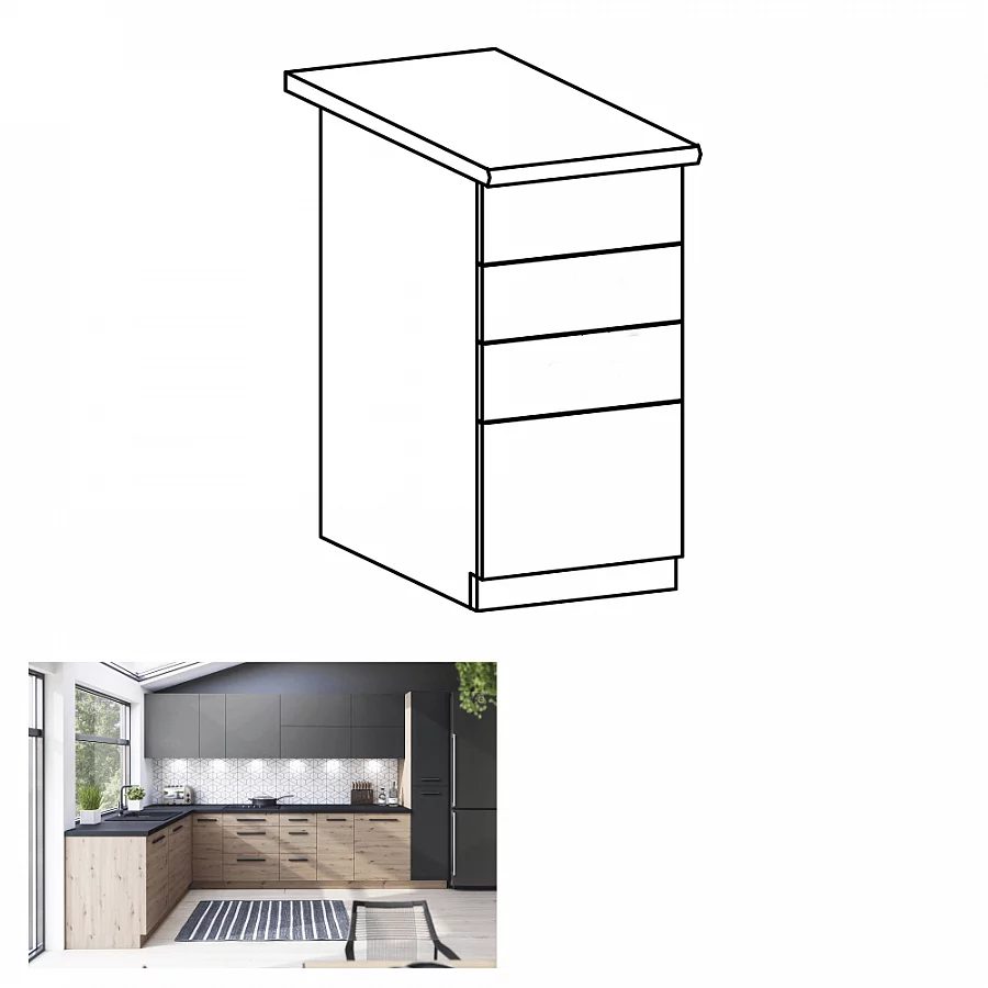 Spodní skříňka, dub artisan, s PUSH UP, LANGEN D40S3