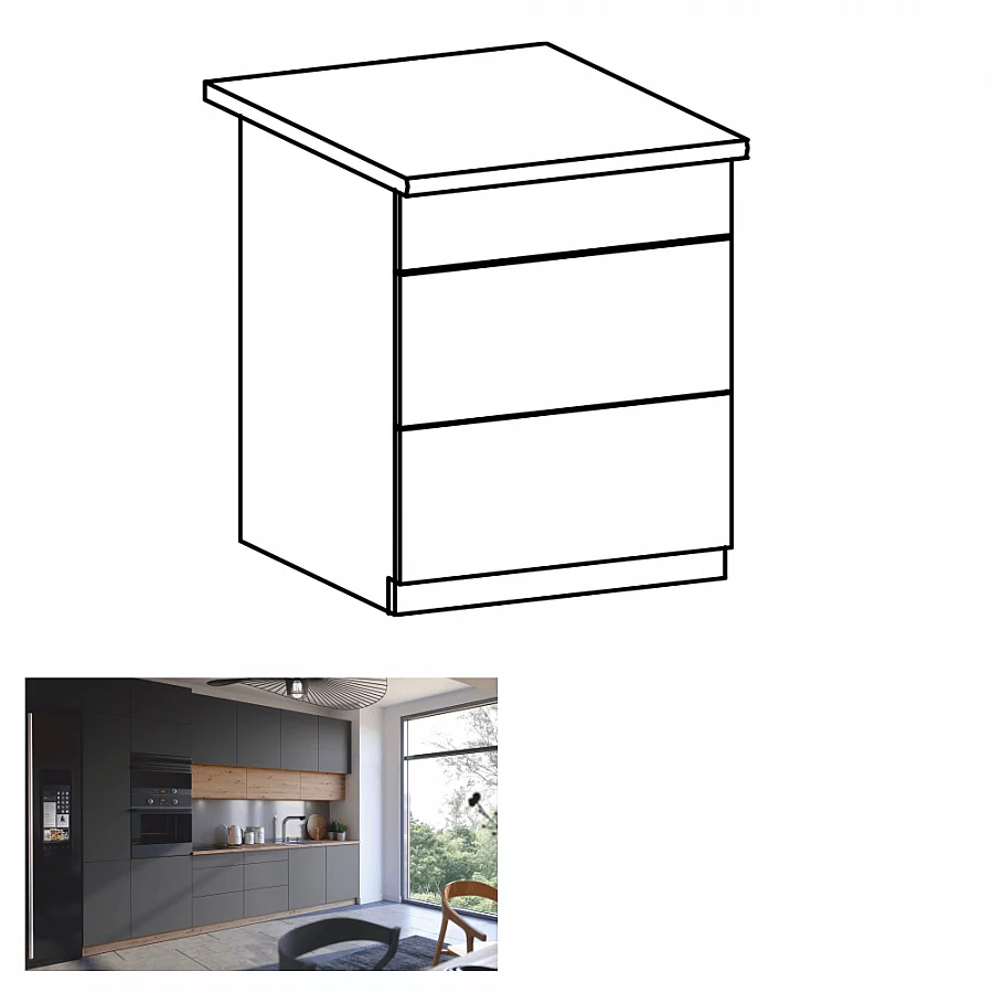 Spodní skříňka, dub artisan / šedý mat, s PUSH UP, LANGEN D60S3