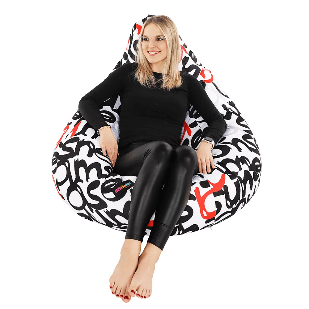 Sedací vak, bílá / černá / šedá / červená vzor, Elion