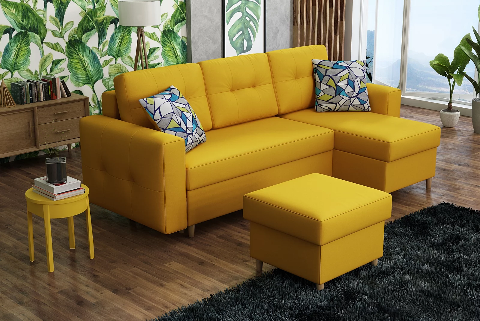 Rohová sedací souprava CANDY ROH, rozkládací s úložným prostorem.