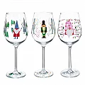 TEMPO-KONDELA TIPSY TRIO, sklenice na víno, set 3 ks, 450 ml, čiré se zimním motivem