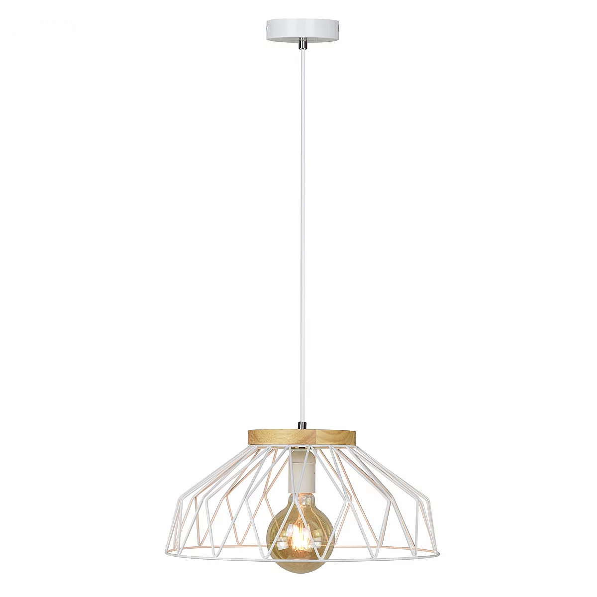 Visící lampa, bílá/přírodní, dřevo/kov, TREX TYP 2