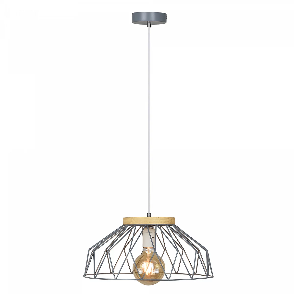 Visící lampa, šedá/přírodní, dřevo/kov, TREX TYP 2