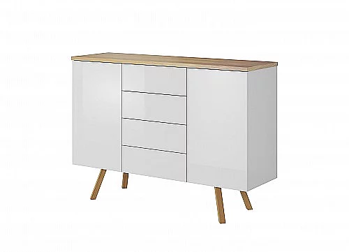 Komoda LIMA 115  2D4Z wotan / bílá vysoký lesk  